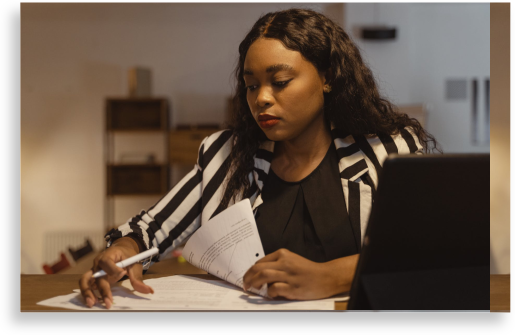 Board candidate reviewing documents